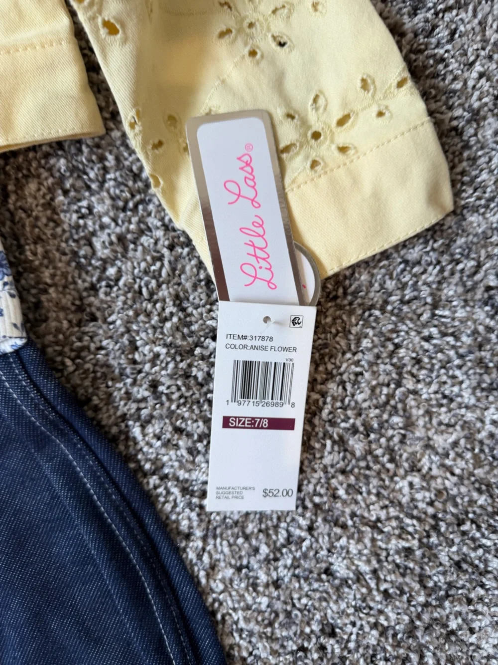 Little Lass 3 piece outfit Yellow Eyelet Jacket with Blue Floral Embroidery - Picture 4 of 6